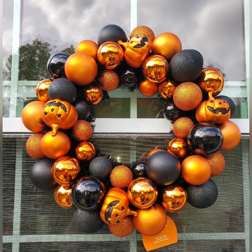 2 New With Tags Festive Halloween Orange and Black Wreath